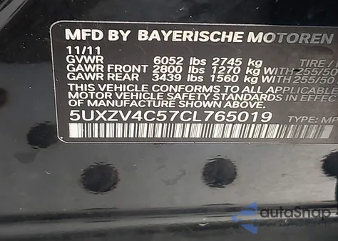 2012 BMW X5 xDrive35I/xDrive35I Premium/xDrive35I Sport Activity z USA, uszkodzony, nr VIN 5UXZV4C57CL765019